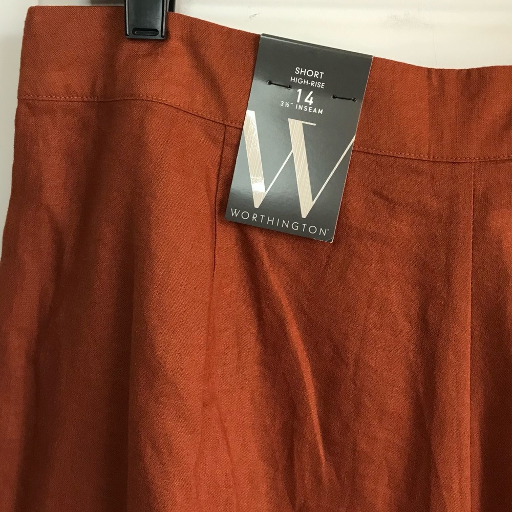 Worthington New Women’s 14 Santiago Rust Orange High Rise Linen Pleat Shorts NWT - Picture 10 of 13